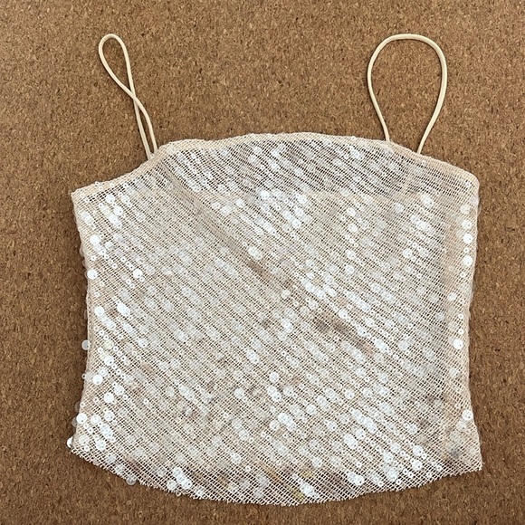 Zara Tops - Gold/beige neutral sequin tank top